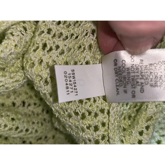 J jill Crochet Mesh Beachy CoastalCore Summer Yellow Greenish Ribbed 3/4 Sleeve - Picture 9 of 10